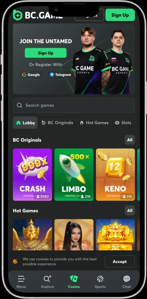 BC Game app – Casino lobby